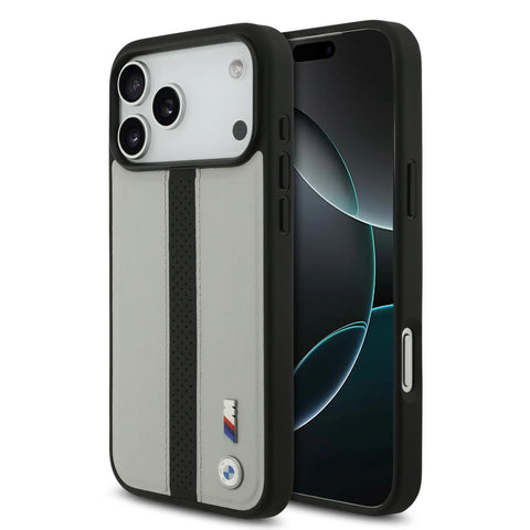 BMW, PU Leather Case with Perforated Stripes & Metal Logos, iPhone 17 Pro Max