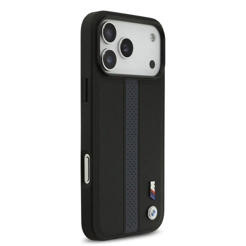 BMW, PU Leather Case with Perforated Stripes & Metal Logos, iPhone 17 Pro Max