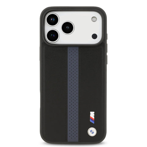 BMW, PU Leather Case with Perforated Stripes & Metal Logos, iPhone 17 Pro Max
