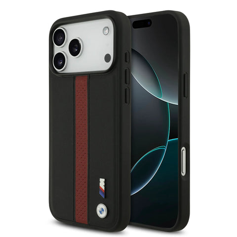 BMW, PU Leather Case with Perforated Stripes & Metal Logos, iPhone 17 Pro Max