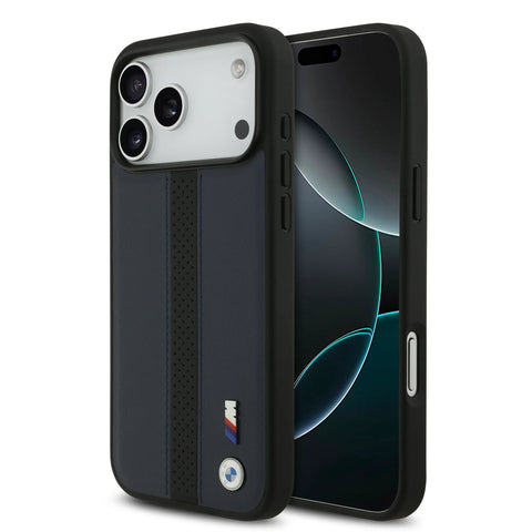 BMW, PU Leather Case with Perforated Stripes & Metal Logos, iPhone 17 Pro Max