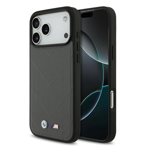 BMW, MagSafe PU Quilted Leather Case with Metal Logos, iPhone 17 Pro Max