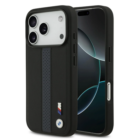 BMW, PU Leather Case with Perforated Stripes & Metal Logos, iPhone 17 Pro