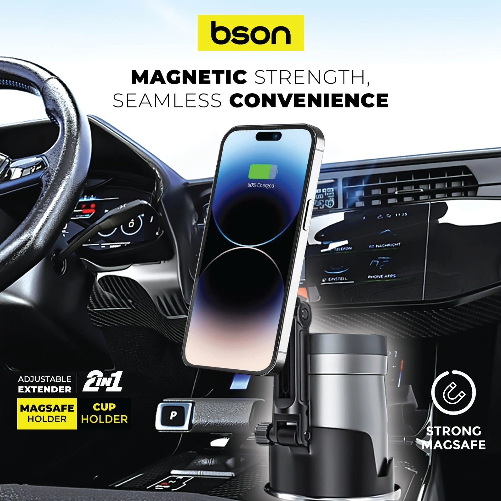 BSON MagSafe Phone Holder - 2-in-1 Adjustable Car Mount