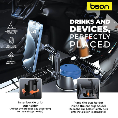 BSON MagSafe Phone Holder - 2-in-1 Adjustable Car Mount