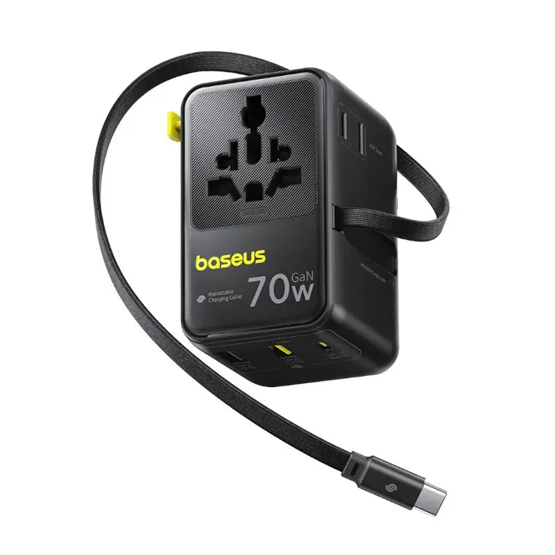 Baseus EnerCore CG11 6-in-1 Universal Travel Adapter with Retractable Cable 70W - Black
