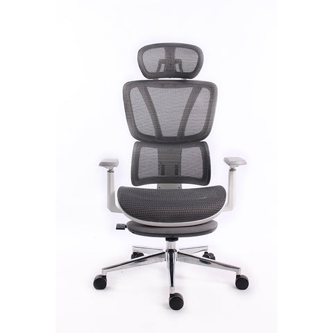 Black Bull Ergonomic Mesh Gaming & Office Chair with Footrest - White & Gray