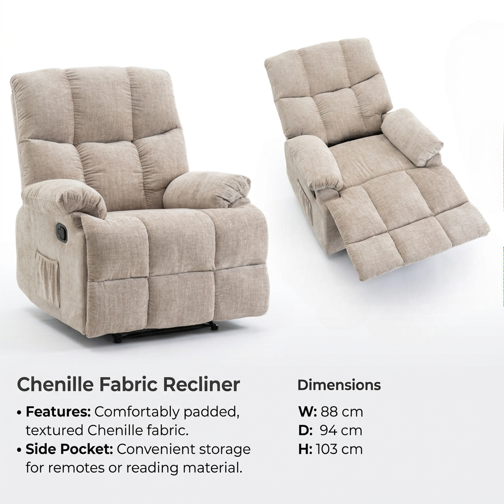 Lounge Recliner Sofa – Chenille Fabric (88 x 94 x 103 cm)