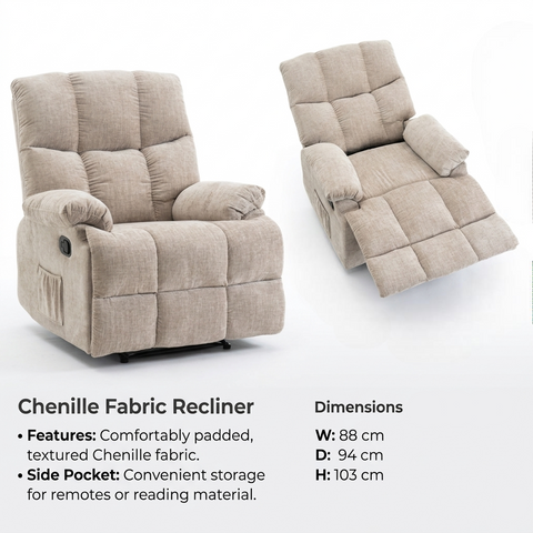 Lounge Recliner Sofa – Chenille Fabric (88 x 94 x 103 cm)