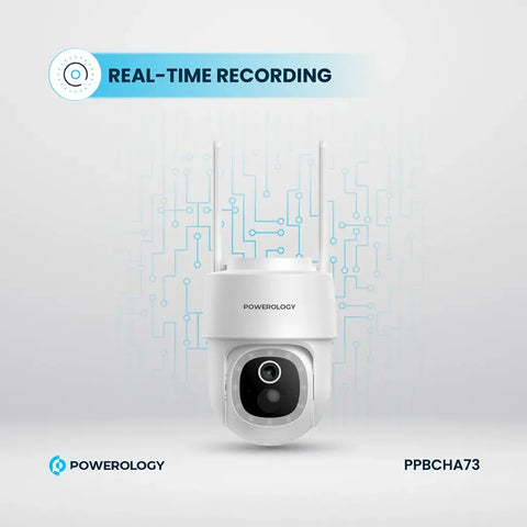 Powerology PPBCHA73, Built-In Solar Pan & Tilt Outdoor Camera - White