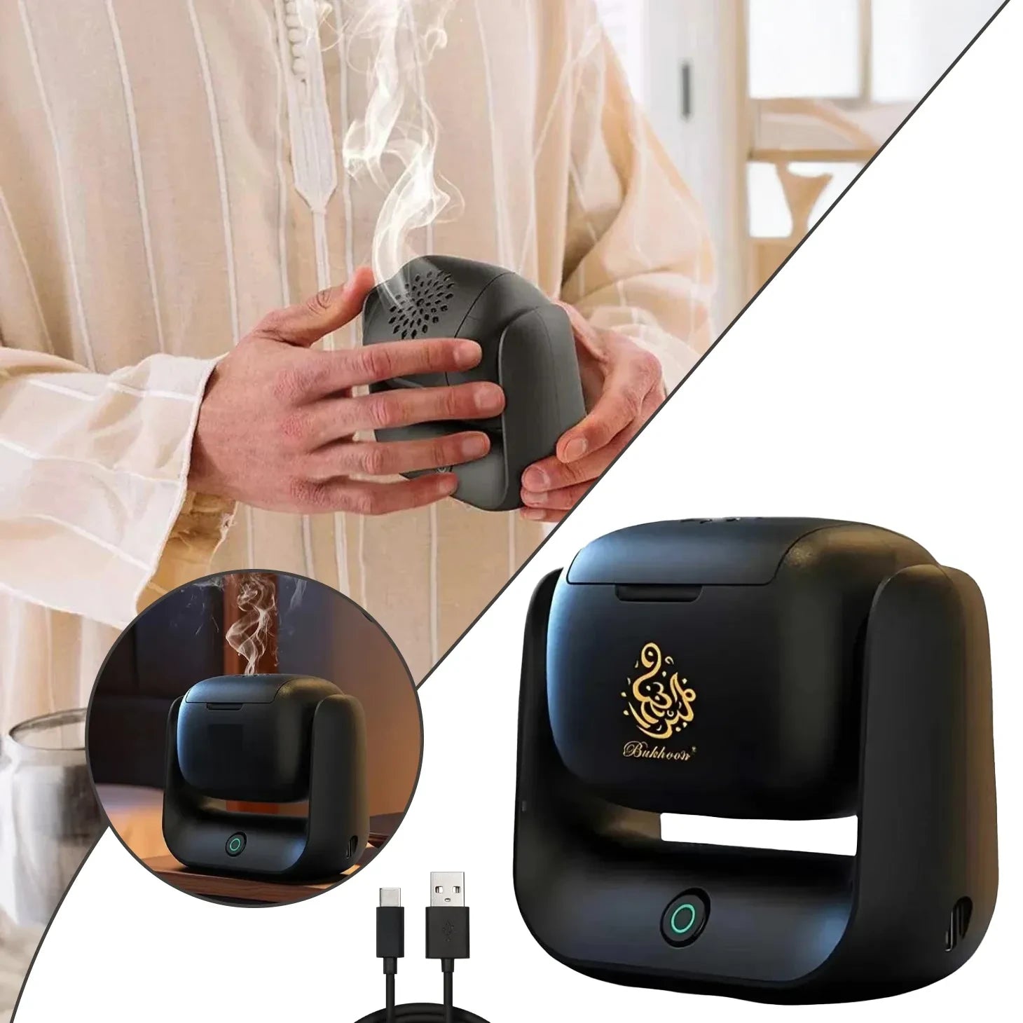 Rechargeable Electric Bukhoor Burner with Rotating Head & Auto Shut-Off