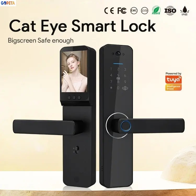 غوبيتا C13 برو، قفل ذكي واي فاي TUYA مع كاميرا وشاشة للأبواب الخشبية، بصمة الإصبع، RFID والتحكم عبر التطبيق