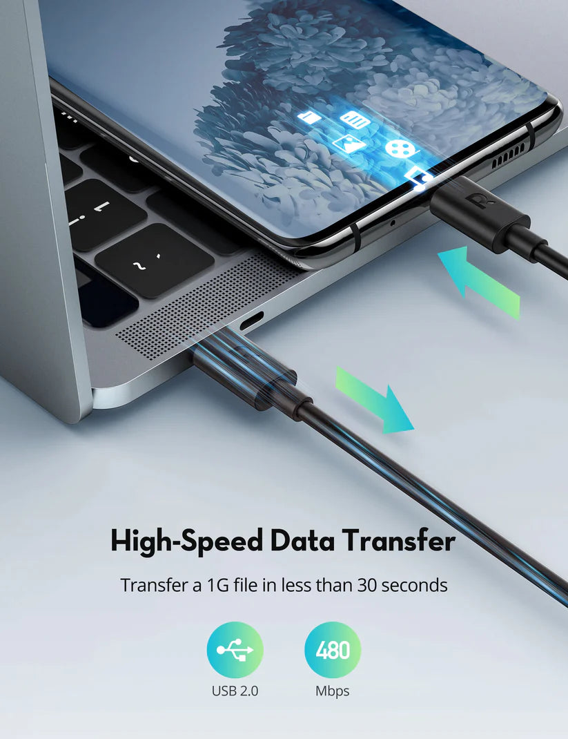 كابل RAVPower RP-CB068 من النوع C إلى النوع C بطول 2 متر TPE أسود 
