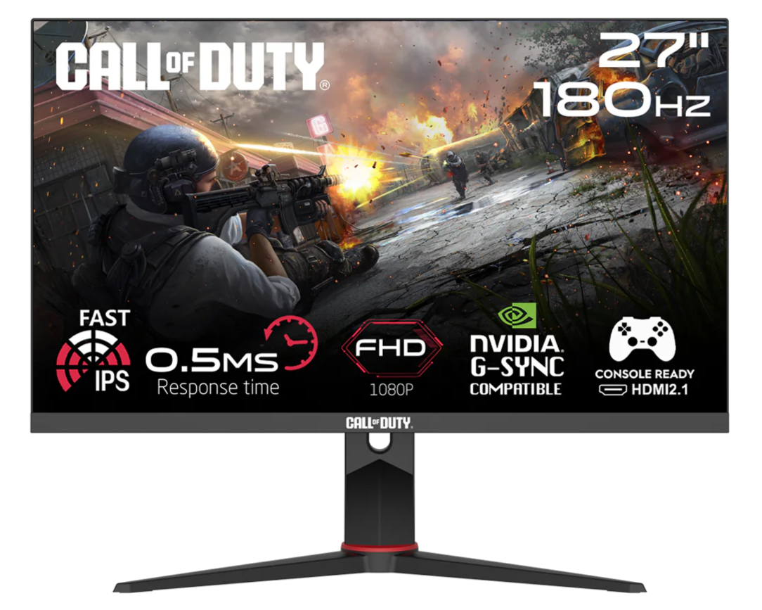 شاشة ألعاب Call Of Duty مقاس 27 بوصة FHD، بمعدل تحديث 180 هرتز، ووقت استجابة 0.5 مللي ثانية، ومنفذ HDMI 2.1، وIPS سريع، وHDR10