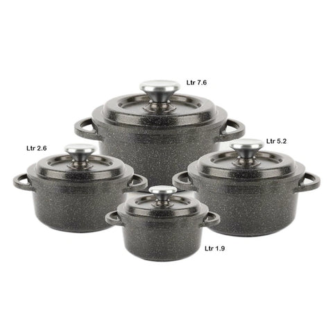 Core Ss22 Granite Cookware Collection Pots 8 Pcs Set 1.9 LTR + 2.6 LTR + 5.2 LTR + 7.6 LTR