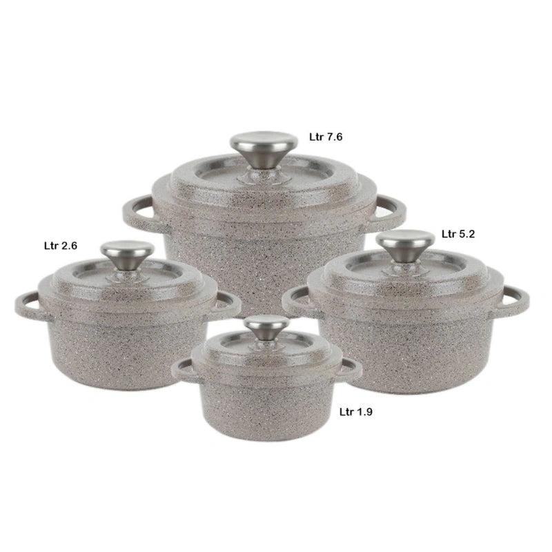 Core Ss22 Granite Cookware Collection Pots 8 Pcs Set 1.9 LTR + 2.6 LTR + 5.2 LTR + 7.6 LTR
