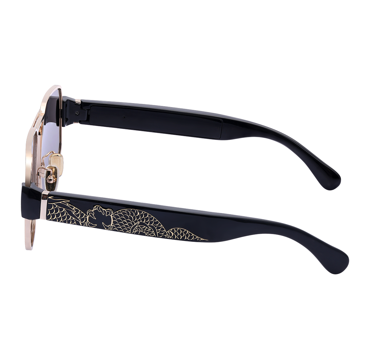 Chamelo Dragon Slider HVL Smart Sunglasses with Polarized Adjustable Tint Lenses - Smoke Glossy Mirror / Black Gold Frame