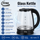 PURE Borosilicate Glass Electric Kettle with Auto Shut-Off – 1.8 L, 1500 W