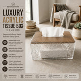 Luxury Acrylic Tissue Box Holder with Wooden Top – Gray | K2852