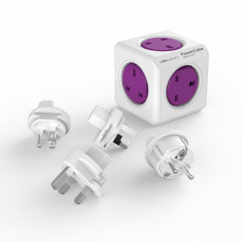PowerCube ReWirable UK – 5-Outlet Travel Power Cube with 4 Interchangeable Plugs