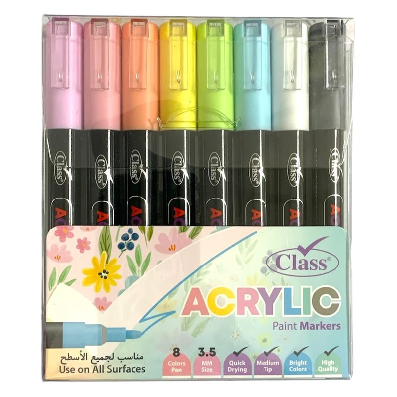 Class, Acrylic Paint Markers 8 Colors, 3.5 mm Tip