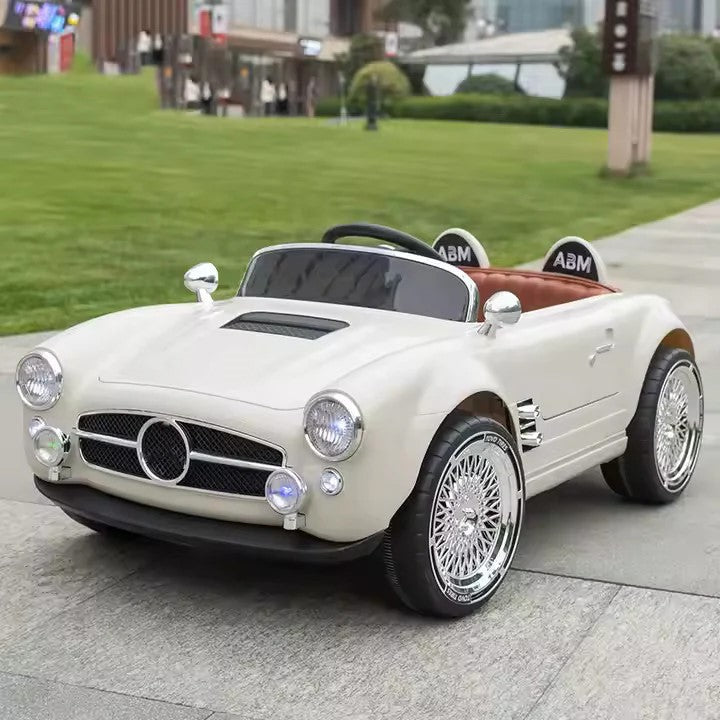 Premium 12V RC Kids Electric Ride-On Retro Car with Parent Remote Control, Music System, LED Lights, Soft Start, USB/AUX, Rechargeable Battery, 30Kg Load Capacity for Ages 3–8