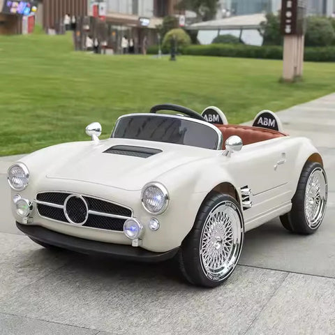Premium 12V RC Kids Electric Ride-On Retro Car with Parent Remote Control, Music System, LED Lights, Soft Start, USB/AUX, Rechargeable Battery, 30Kg Load Capacity for Ages 3–8