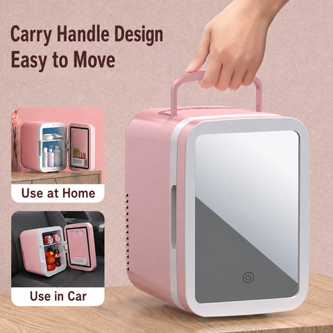 Premium 4L Portable Mini Fridge with HD Makeup Mirror & Touch-Control LED Light