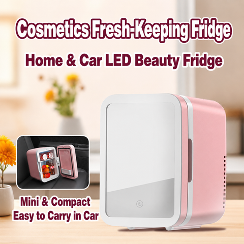 Premium 4L Portable Mini Fridge with HD Makeup Mirror & Touch-Control LED Light