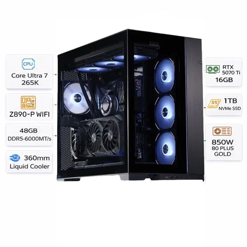 Custom Gaming PC, Intel Core Ultra 7 265K, MSI RTX 5070 Ti 16GB GDDR7, 48GB DDR5, 1TB NVMe SSD, Windows 11 Pro