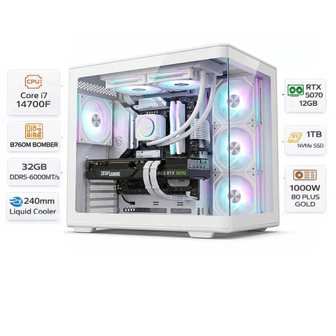 Custom Gaming PC, Intel Core i7-14700F, RTX 5070 OC 12GB, 32GB DDR5, 1TB NVMe SSD, Windows 11 Pro