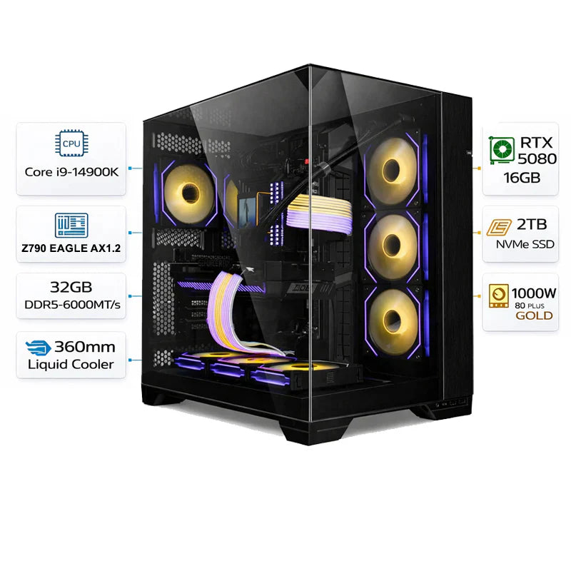Custom Gaming PC, Intel Core i9-14900K, PNY RTX 5080 16GB GDDR7, 32GB DDR5 6000MT/s, 2TB NVMe SSD, Windows 11 Pro