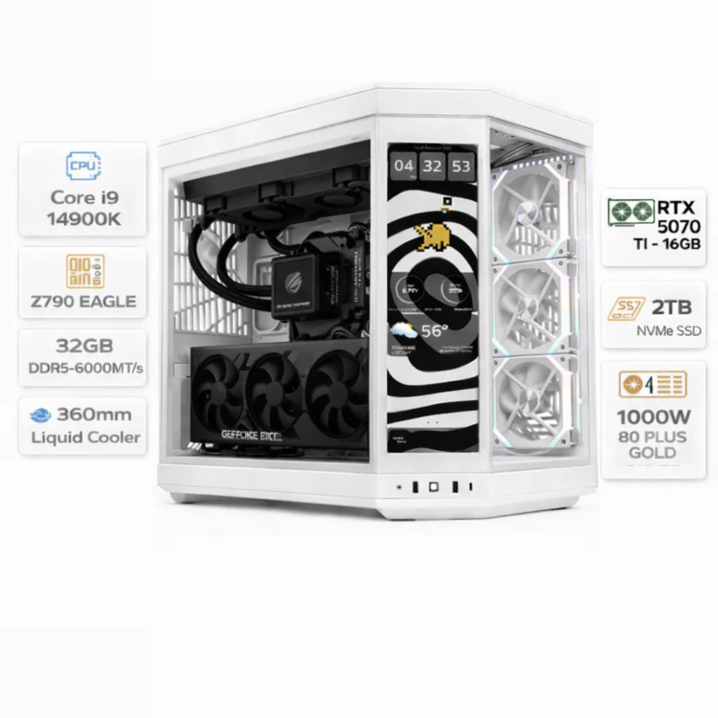 Custom Gaming PC, Intel Core i9-14900K, RTX 5070 Ti 16GB GDDR7, 32GB DDR5, 2TB NVMe SSD, Windows 11 Pro