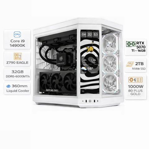 Custom Gaming PC, Intel Core i9-14900K, RTX 5070 Ti 16GB GDDR7, 32GB DDR5, 2TB NVMe SSD, Windows 11 Pro