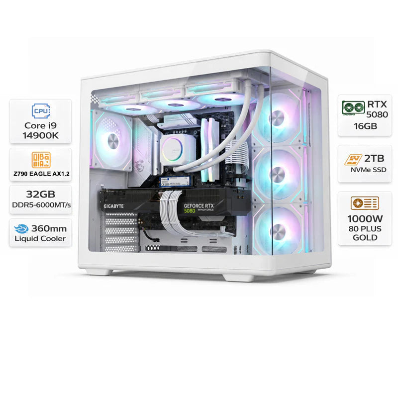 Custom Gaming PC, Intel Core i9-14900K, RTX 5080 16GB GDDR7, 32GB DDR5 6000MT/s, 2TB NVMe SSD, Windows 11 Pro
