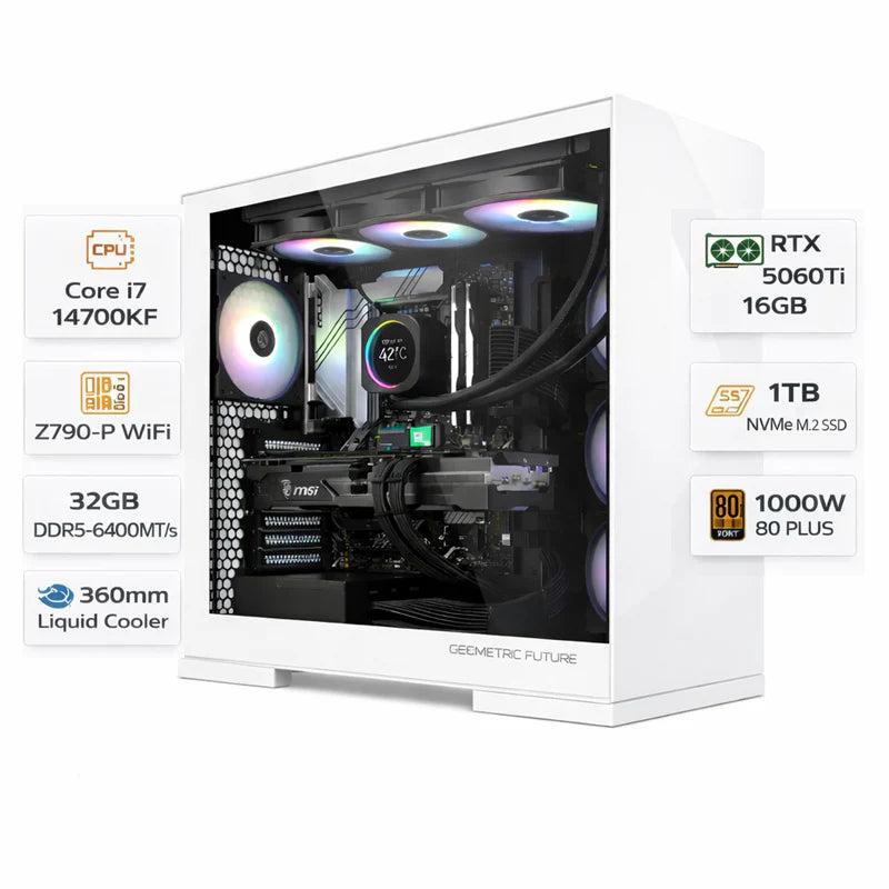 Custom Gaming PC with Intel Core i7-14700KF, RTX 5060 Ti 16GB, 32GB DDR5 RAM, 1TB NVMe SSD & Windows 11 Pro