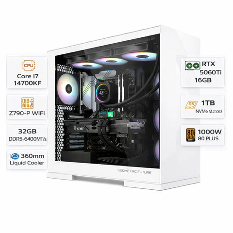 Custom Gaming PC with Intel Core i7-14700KF, RTX 5060 Ti 16GB, 32GB DDR5 RAM, 1TB NVMe SSD & Windows 11 Pro