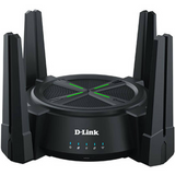 D-Link router with multiple antennas on a white background