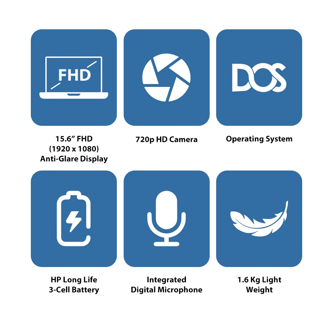 HP 15-FD0146NE - 15.6 بوصة FHD / i7 / 8 جيجابايت / 512 جيجابايت (NVMe M.2 SSD) / DOS (بدون نظام تشغيل) / 1YW / فضي طبيعي - كمبيوتر محمول