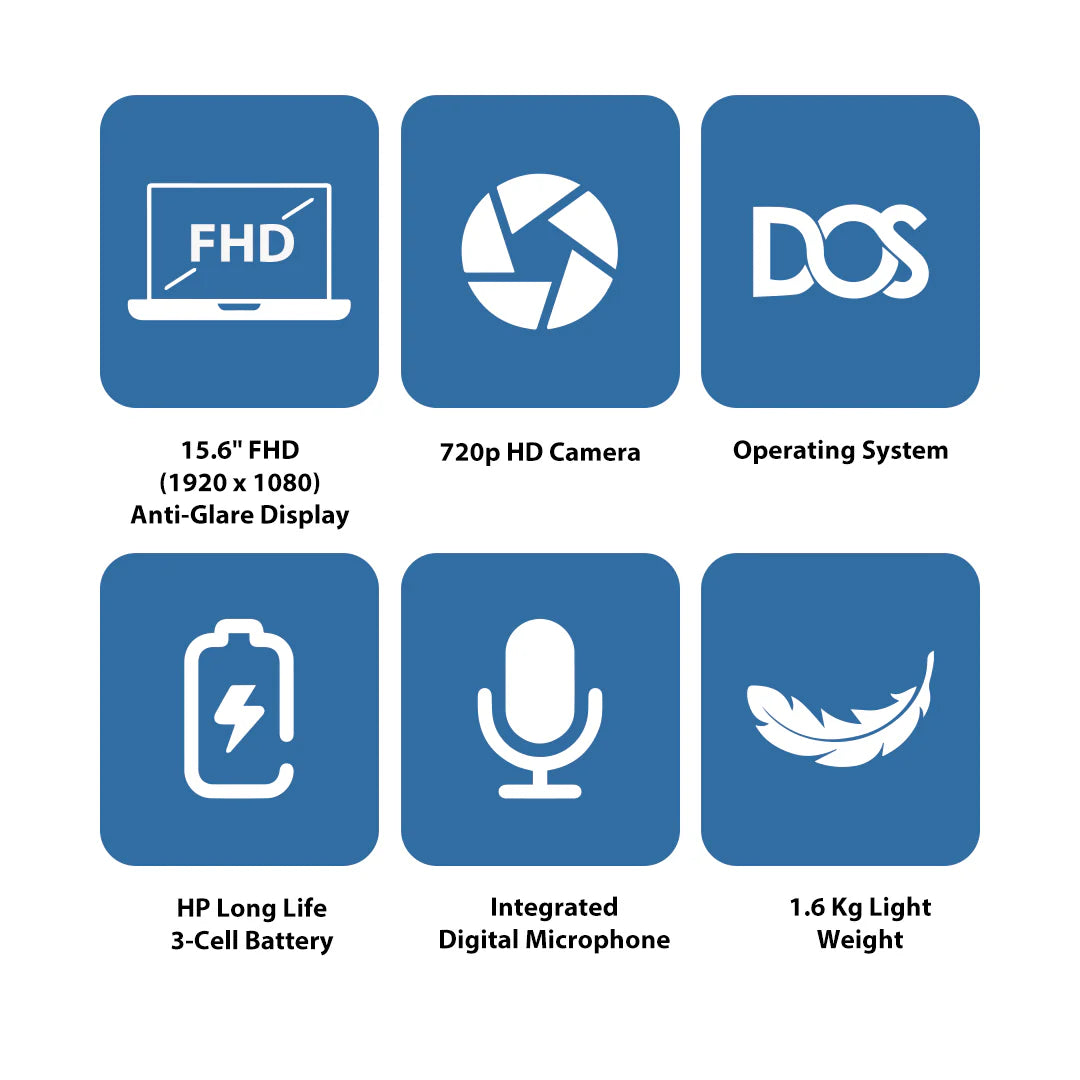 HP 15-FD0142NE - 15.6 بوصة FHD / i7 / 16 جيجابايت / 512 جيجابايت (NVMe M.2 SSD) / MX570 2 جيجابايت VGA / DOS (بدون نظام تشغيل) / 1YW / فضي طبيعي - كمبيوتر محمول