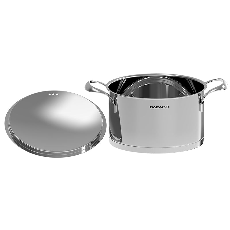 Daewoo 18/10 Stainless Steel Cookware Set of 7 Pcs (28, 24, 20 cm Pots, 24cm Pan)  - Silver
