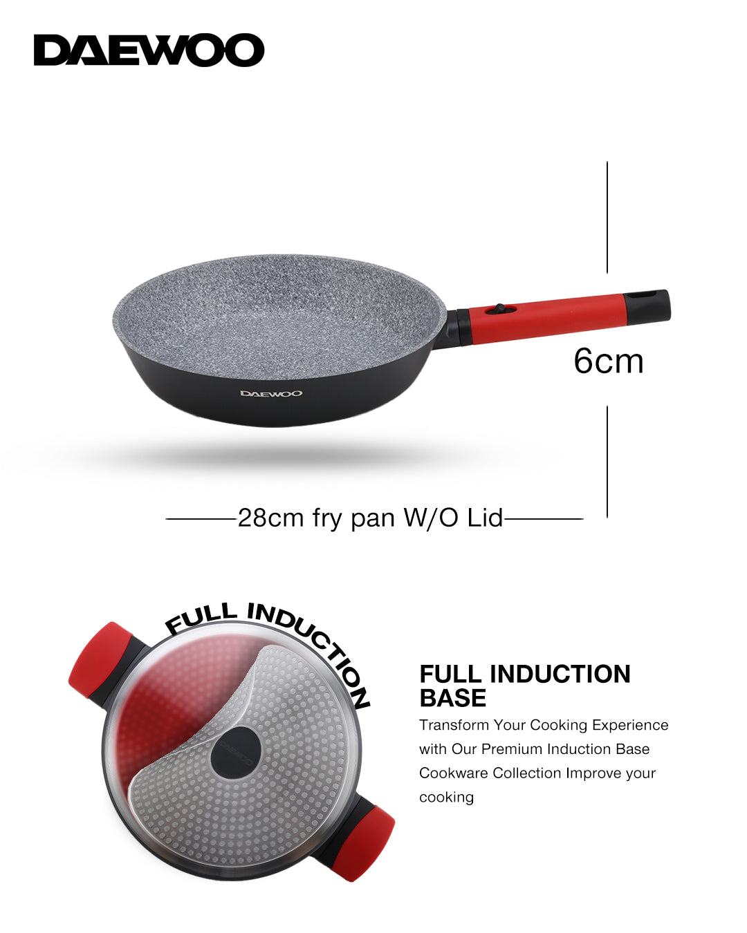 Daewoo 28cm Die-Cast Aluminum Fry Pan Black/Red - Be3ah Store Kuwaite-  دايو مقلاة من الألومنيوم المصبوب مقاس 28 سم أحمر/أسود - متجر بيعه الاجهزة الالكترونية الكويت
