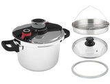 Daewoo 3-In-1 304  Stainless Steel Pressure Cooker 8L: [Save 70% Time] [3 PSI Settings], One-Hand Locking, Induction Compatible, Glass Lid & Steamer Rack Included