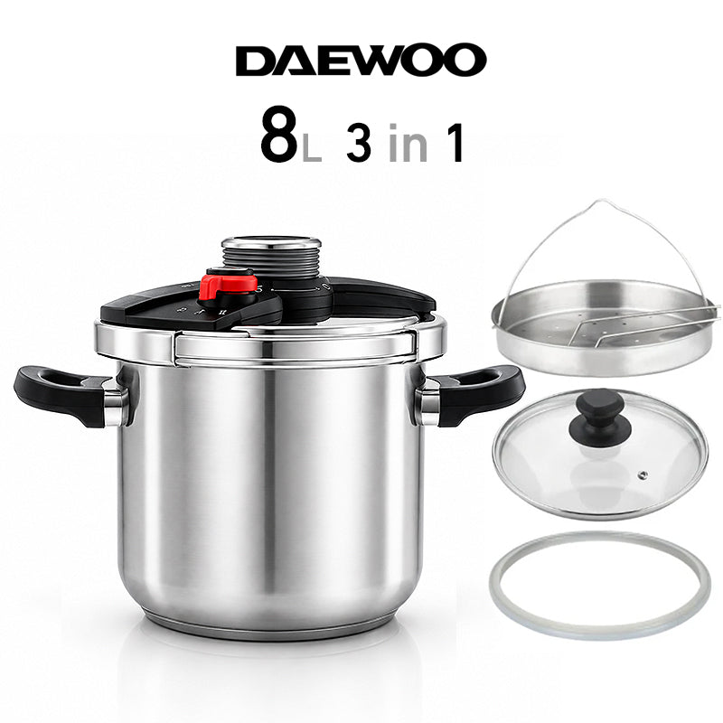 Daewoo 3-In-1 Stainless Steel Pressure Cooker 8L - 3 PSI Settings