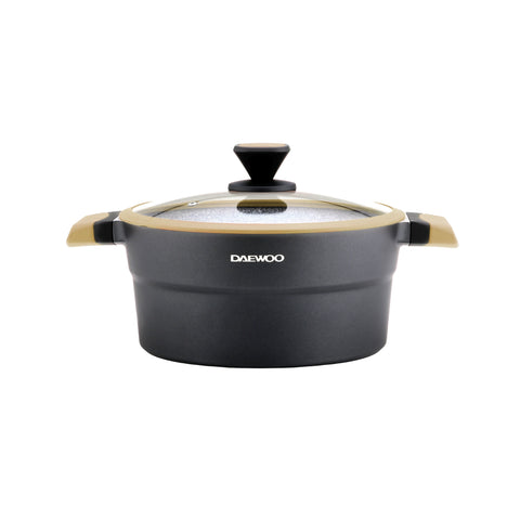 Daewoo Granite Casserole Pot with Lid - 32cm - Black & Brown