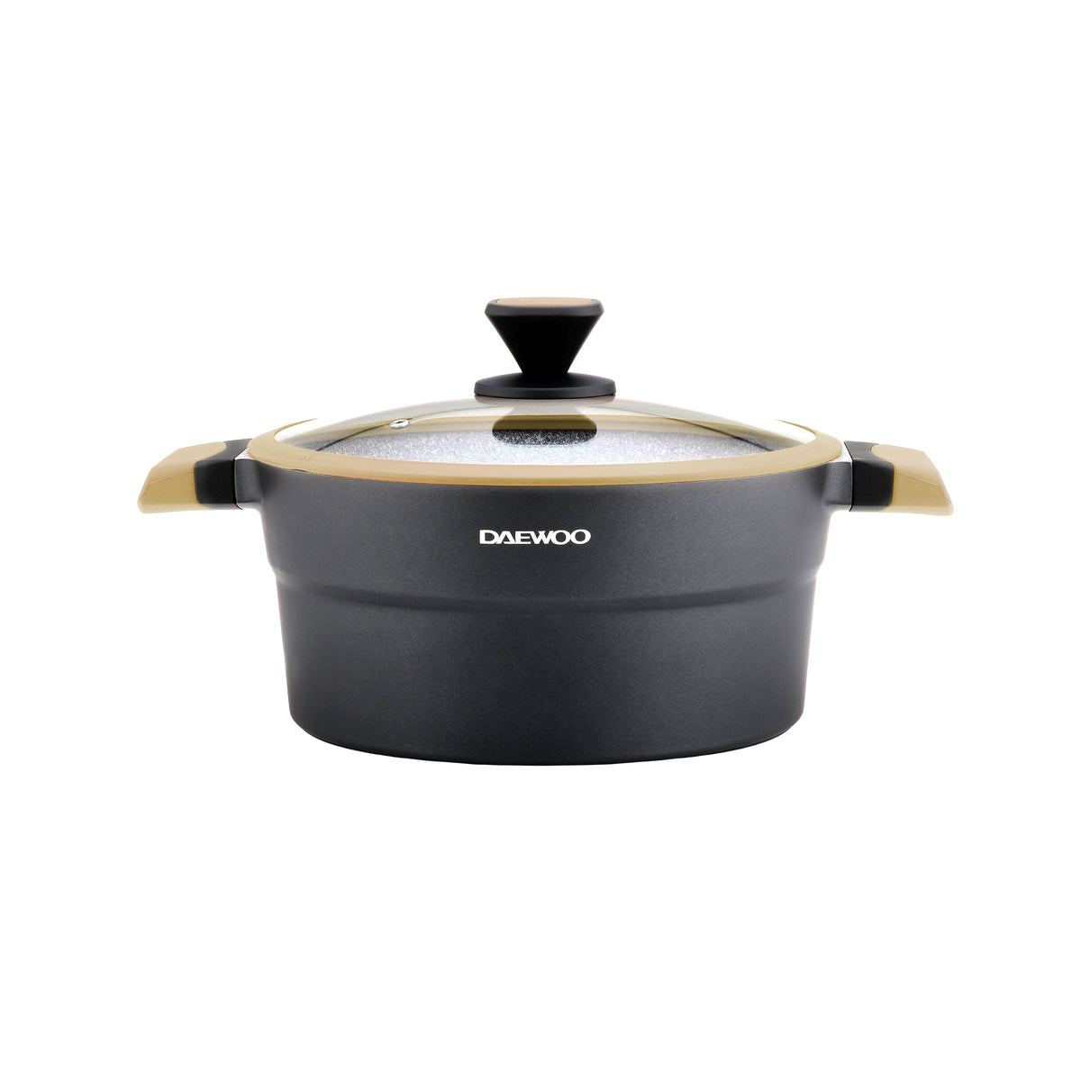 Daewoo Granite Casserole Pot with Lid - 32cm - Black & Brown