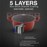 Daewoo TS Series Granite Cooking Set of 9 Pcs with 4 Pcs Silicone Pot Handle - Red