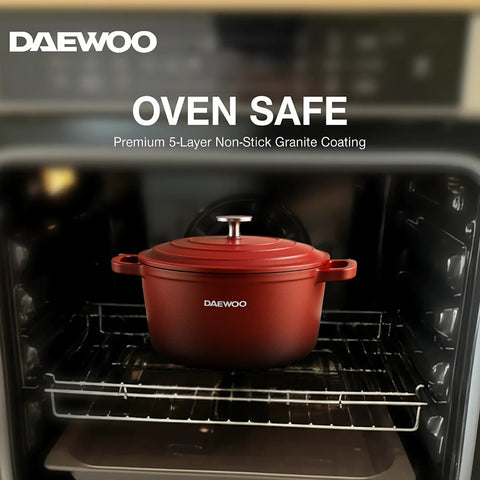 Daewoo TS Series Granite Cooking Set of 9 Pcs with 4 Pcs Silicone Pot Handle - Red
