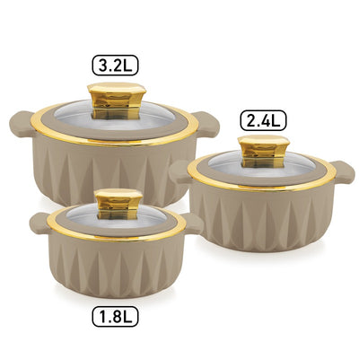 Daewoo Food Warmer Casserole Set – 3 Pieces (3.2L, 2.4L, 1.8L)