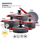 Daewoo X Series 9-Piece Granite Cooking Set (32,28,24 cm Pot, 28 cm Pan, 28 cm  Casserole)  with Free 2 Pcs of Utensil Tools